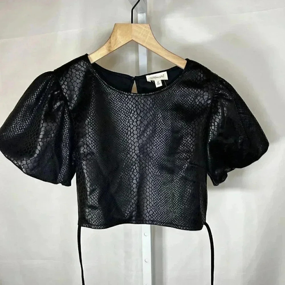 Meraki Size Medium Peplum Sleeve Top Blouse Crop Tie